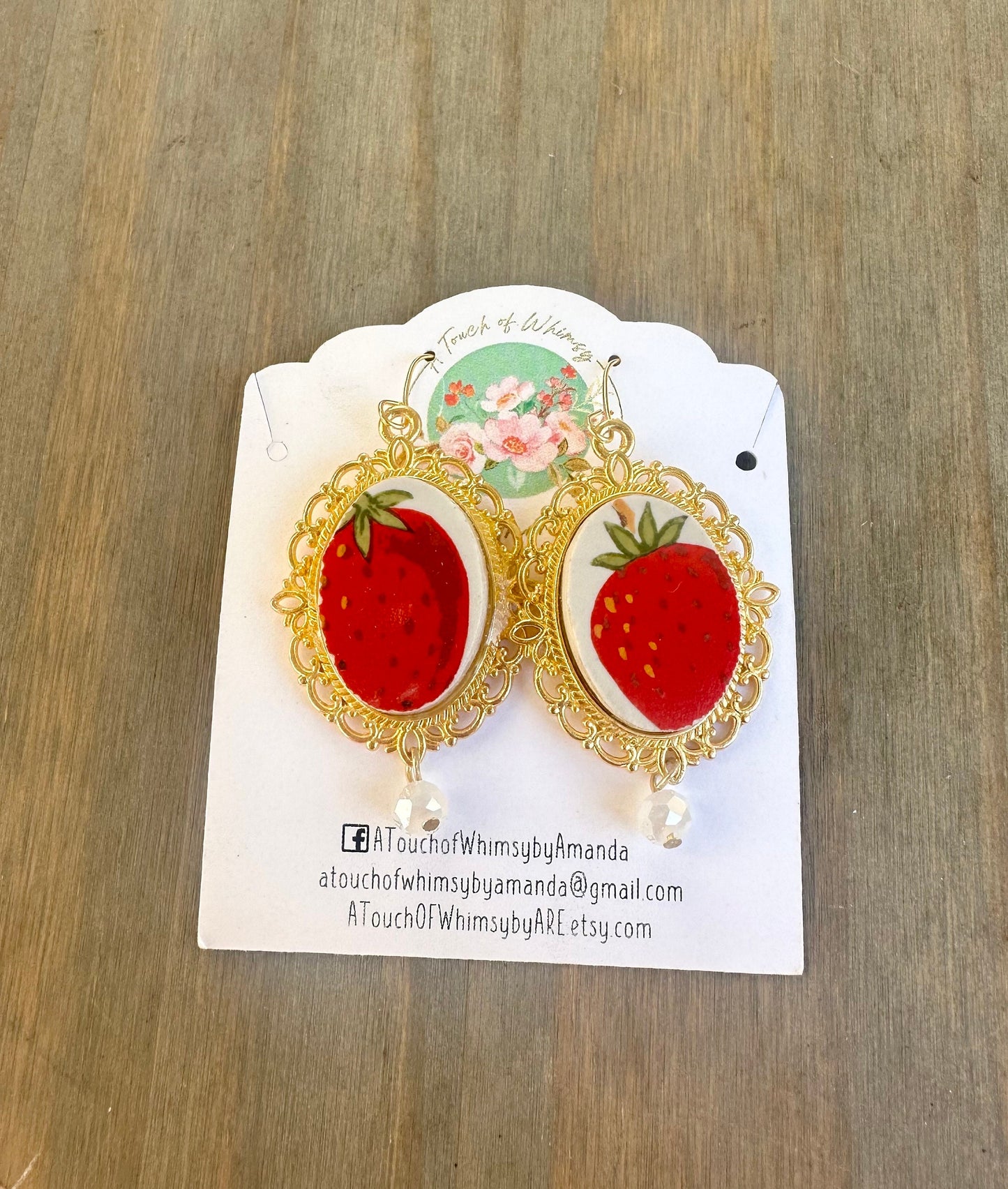 Vintage Sheffield Strawberries and Cream Plate Broken China Earrings