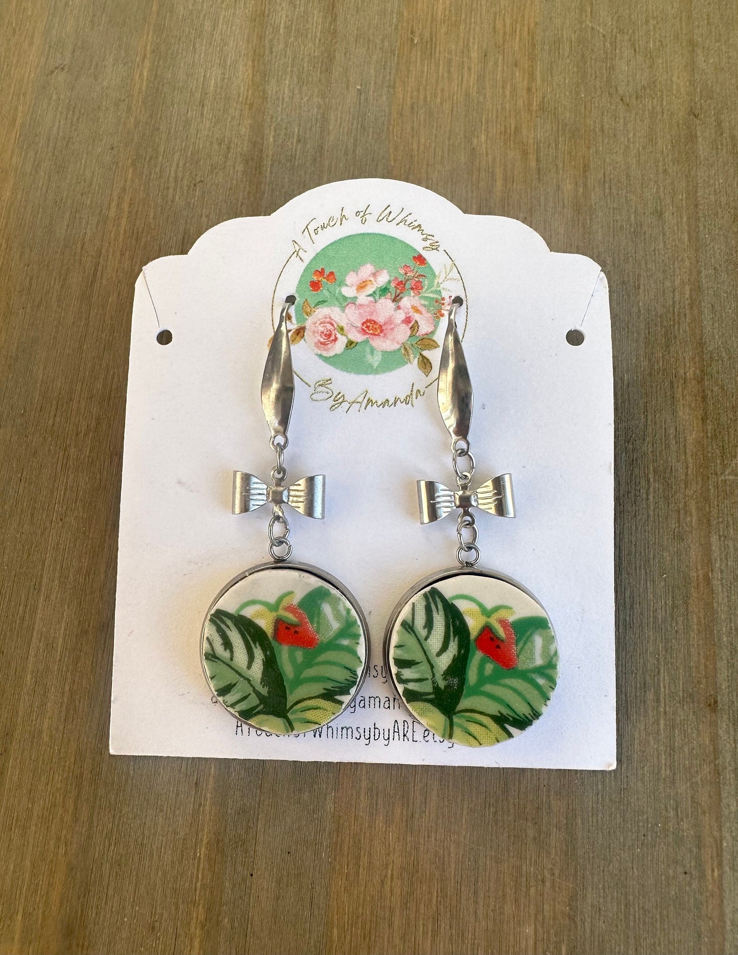 Vintage Tabletops Unlimited Very Strawberry Plate Broken China Earrings