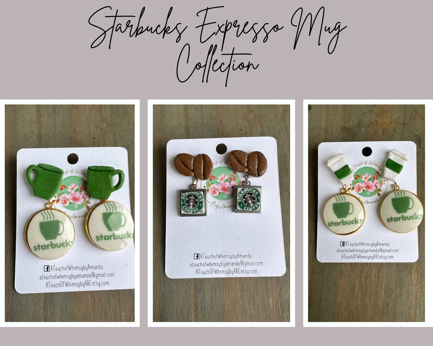 2003 Vintage Starbucks barista expresso mug broken china earrings with polymer clay studs