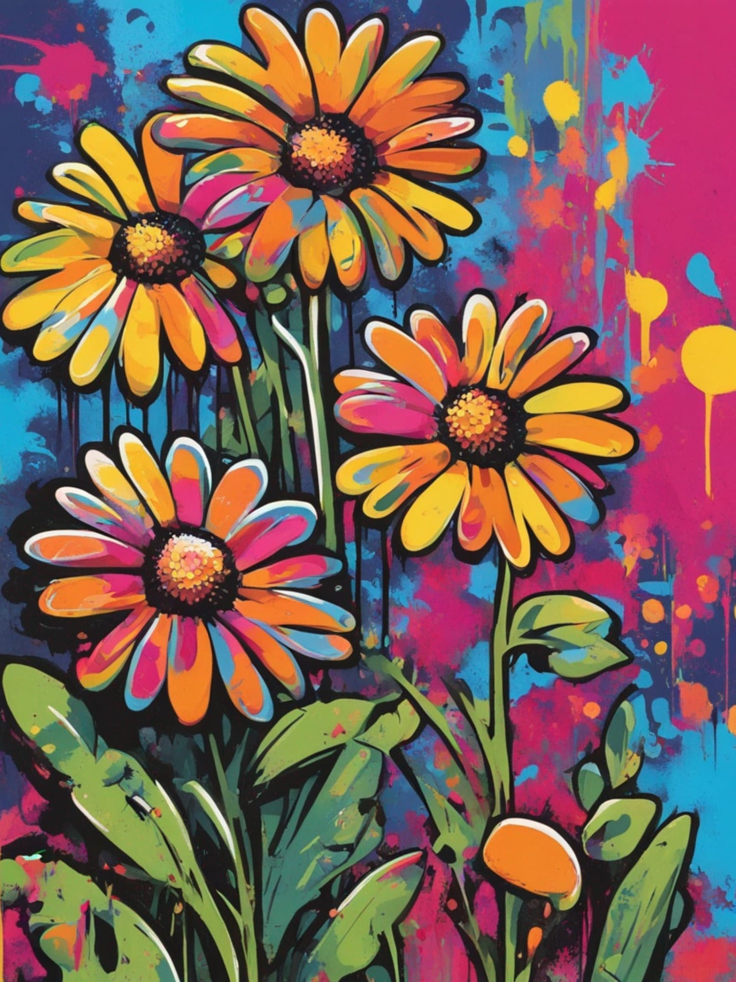Bright and bold pop art Flowers decoupage paper