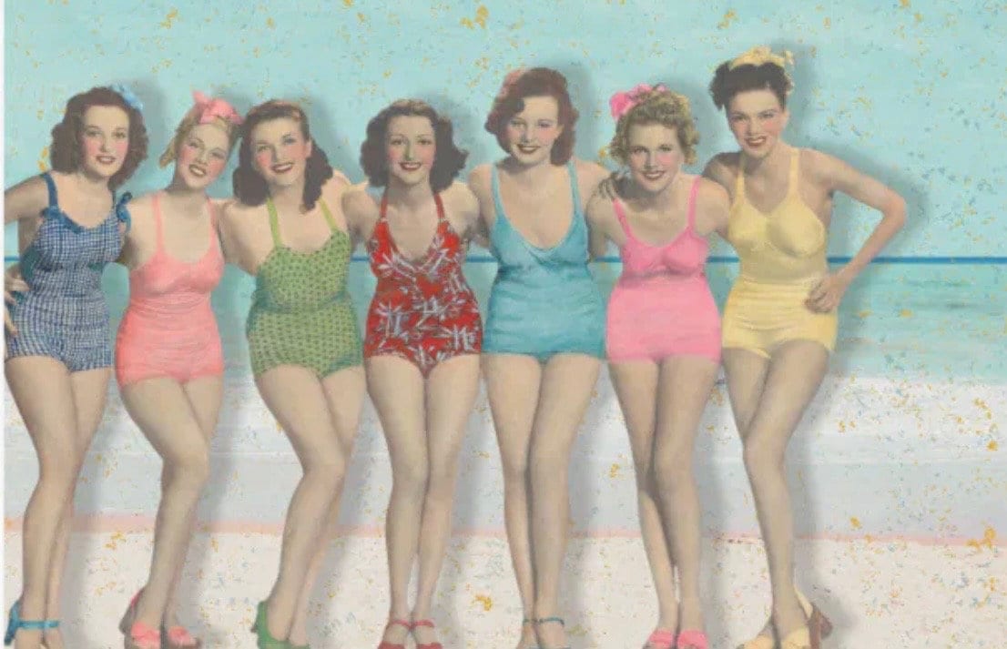 Vintage Retro Beach Ladies Having Fun in Swimsuits Decoupage Tissue Paper