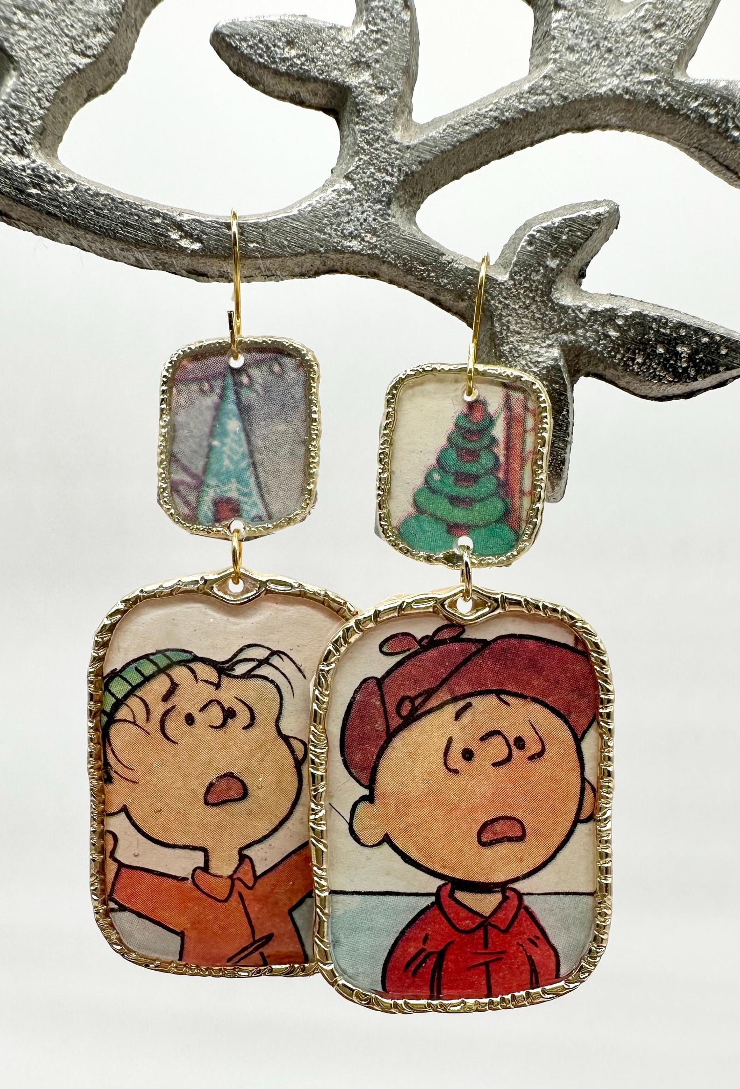 A Charlie Brown Christmas Earrings made from images from vintage 1977 book.Linus and Charlie