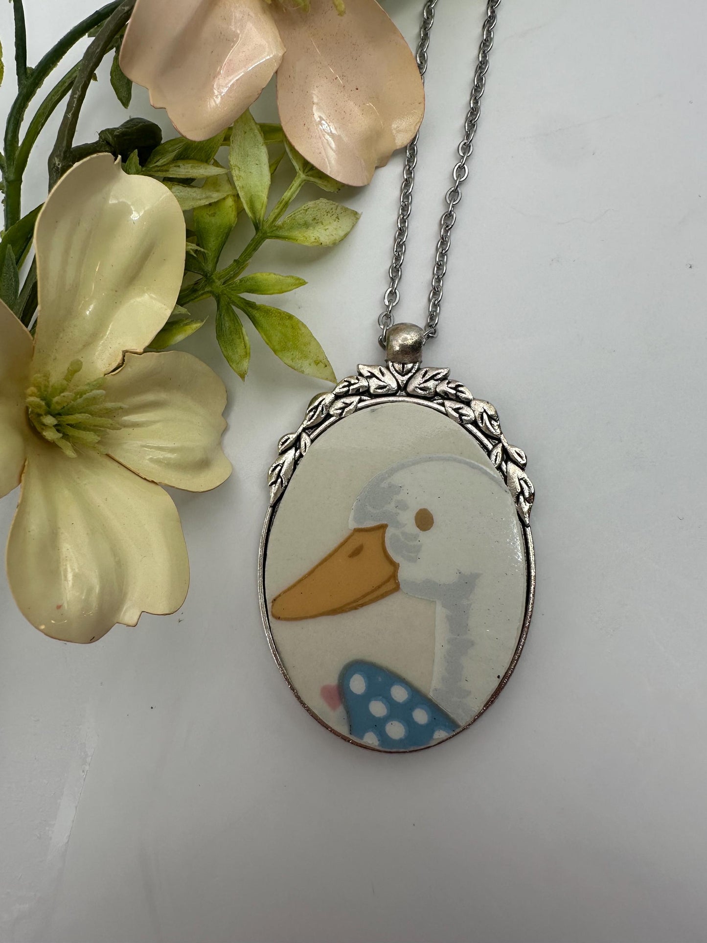 Unique Broken China Necklace made out of 1990s “Aunt Rhody Blue Goose” plate
