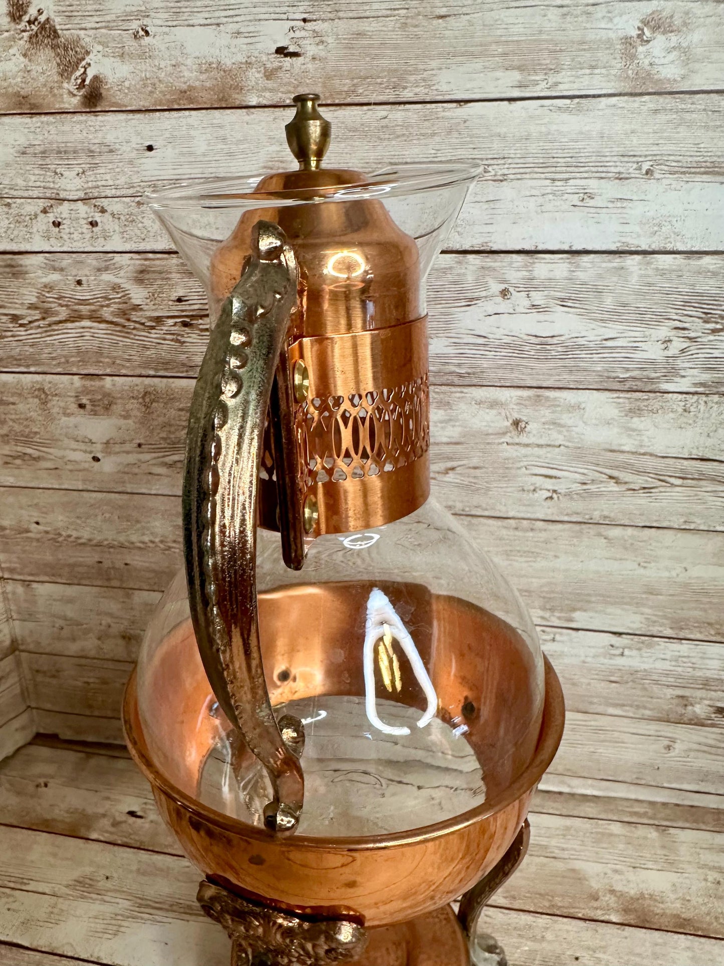 Princess House Copper Coffee Tea Pot Carafe Warming Stand 14" Tall