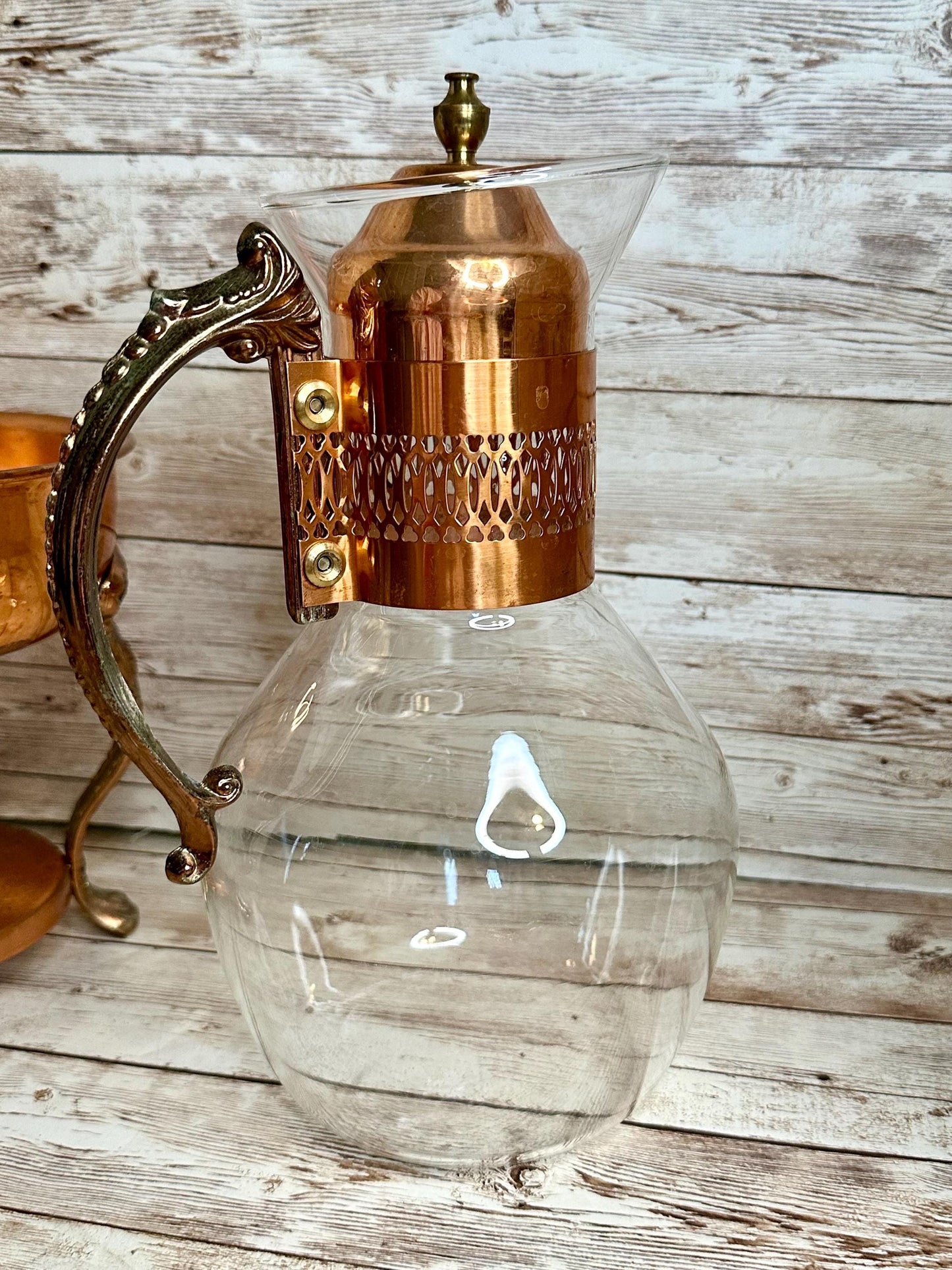 Princess House Copper Coffee Tea Pot Carafe Warming Stand 14" Tall