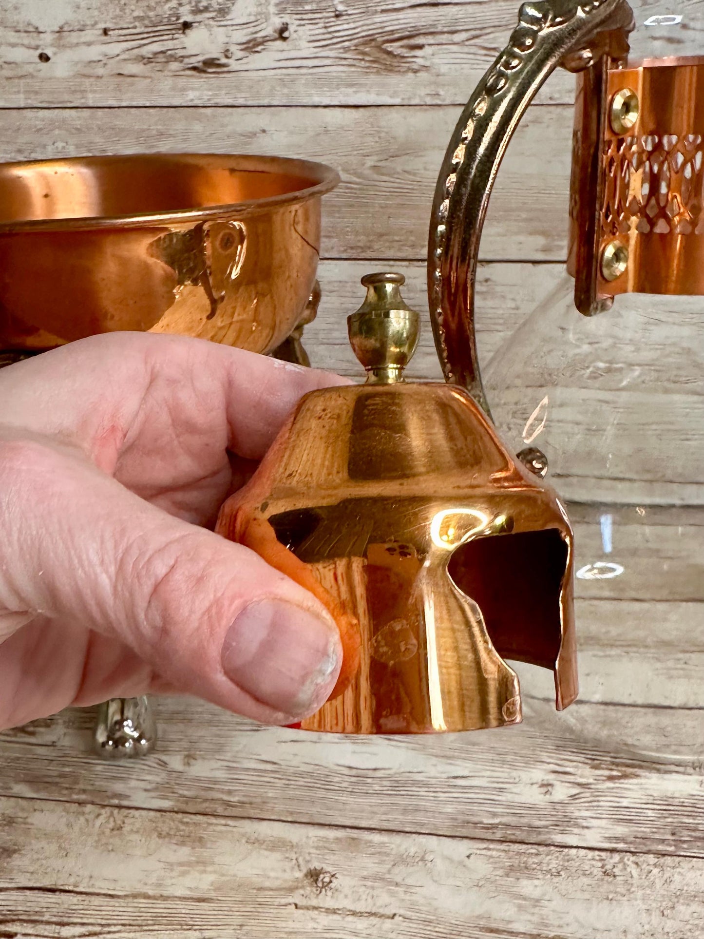 Princess House Copper Coffee Tea Pot Carafe Warming Stand 14" Tall
