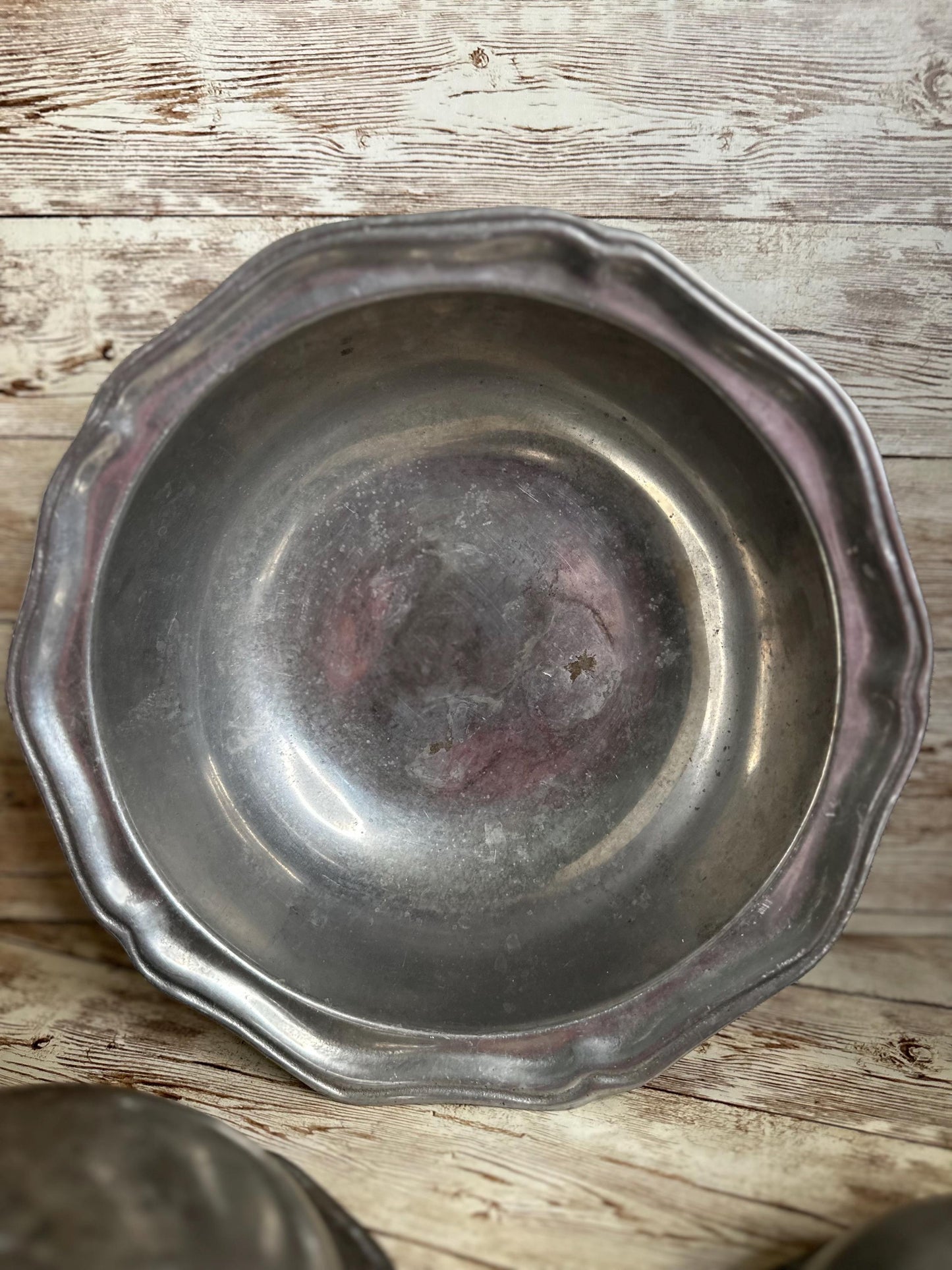 Wilton Pewter Vegetable Serving Bowl 9" Vintage And Two 7” Soup Cereal Bowls