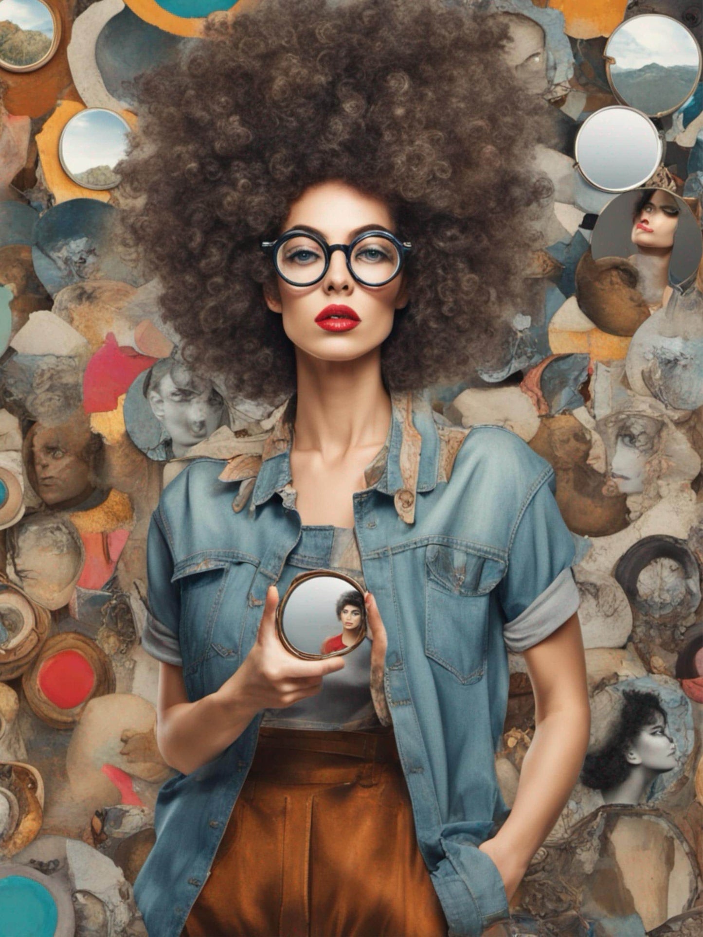 Woman with Mirror Abstract Decoupage Paper