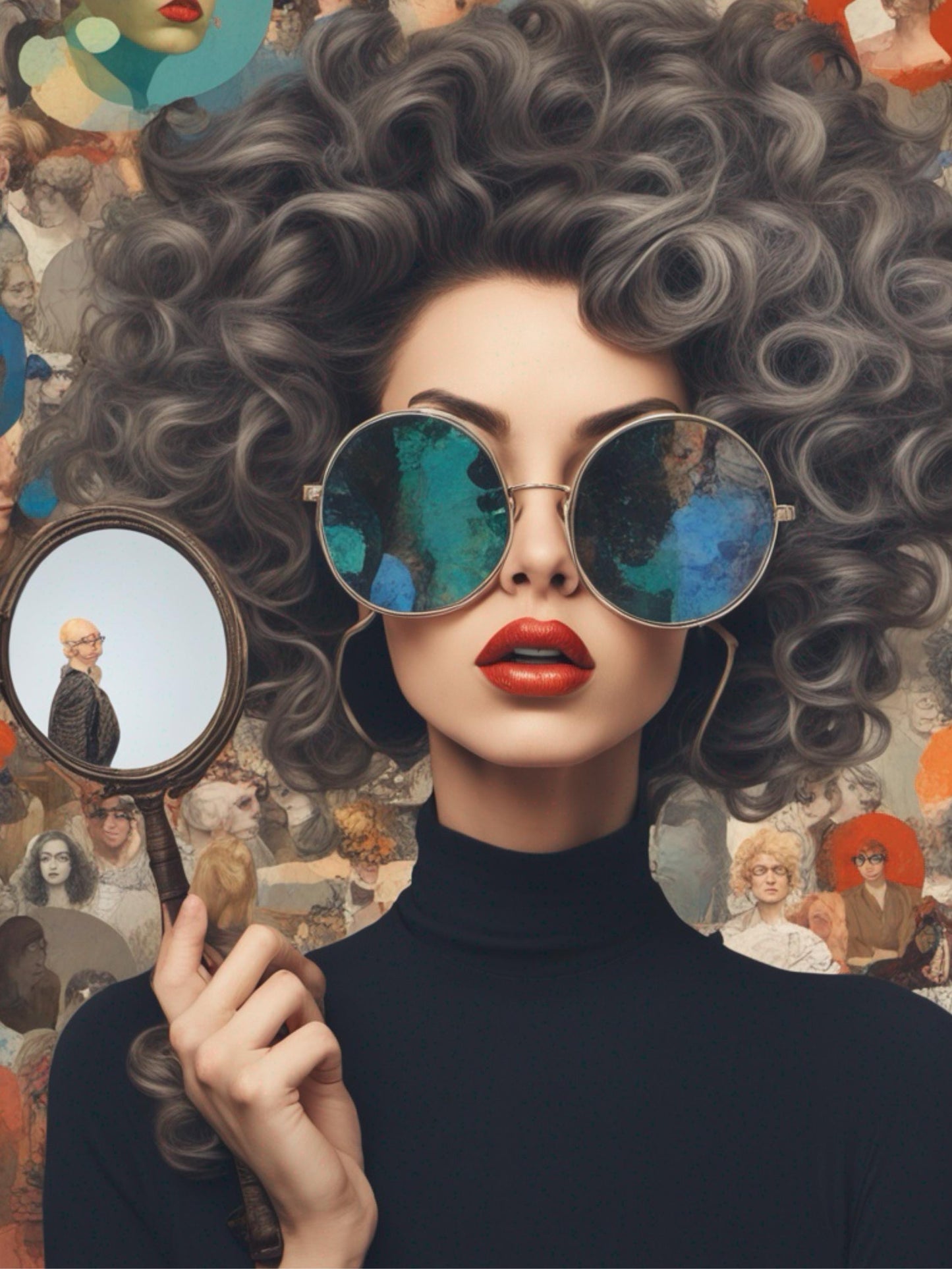 Glamorous Woman with Sunglasses and Magnifying Glass Abstract Decoupage Paper