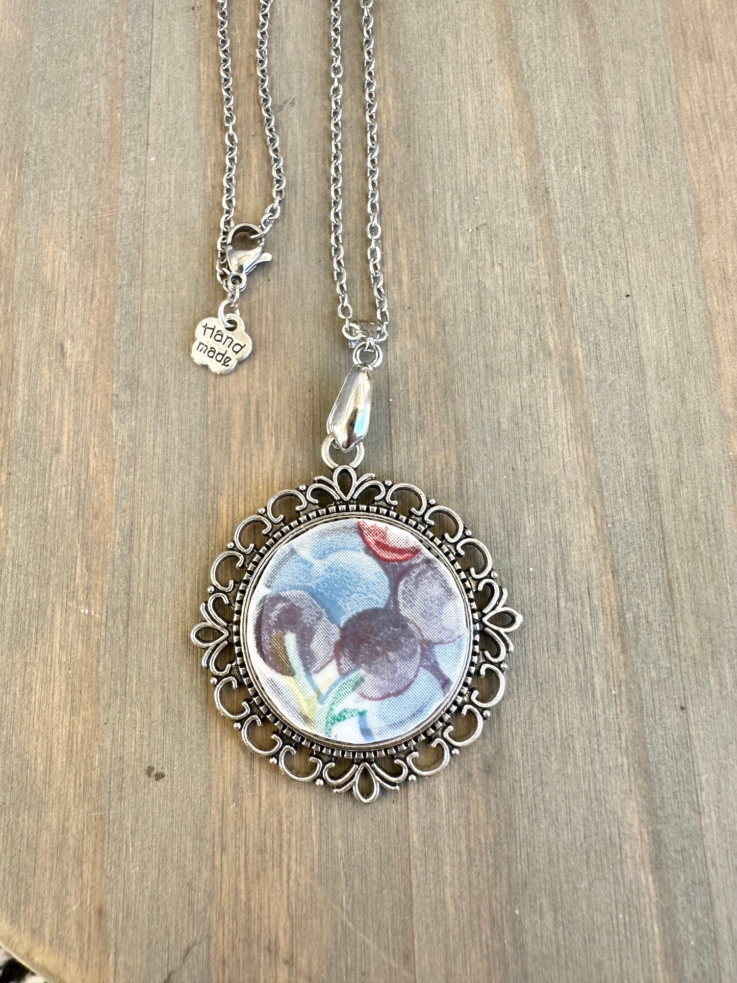 Beautiful  Correlle Fruit Basket  broken china pendant necklace