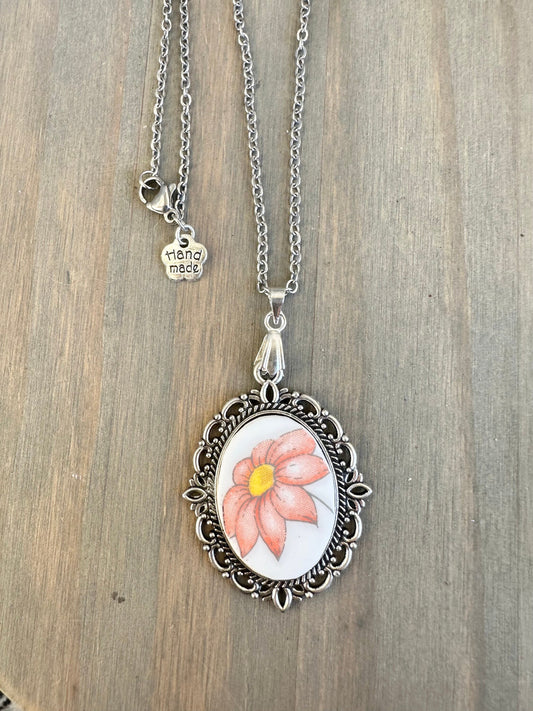 Beautiful one of a kind 1970s Correlle Meadow pattern  Pendant necklace