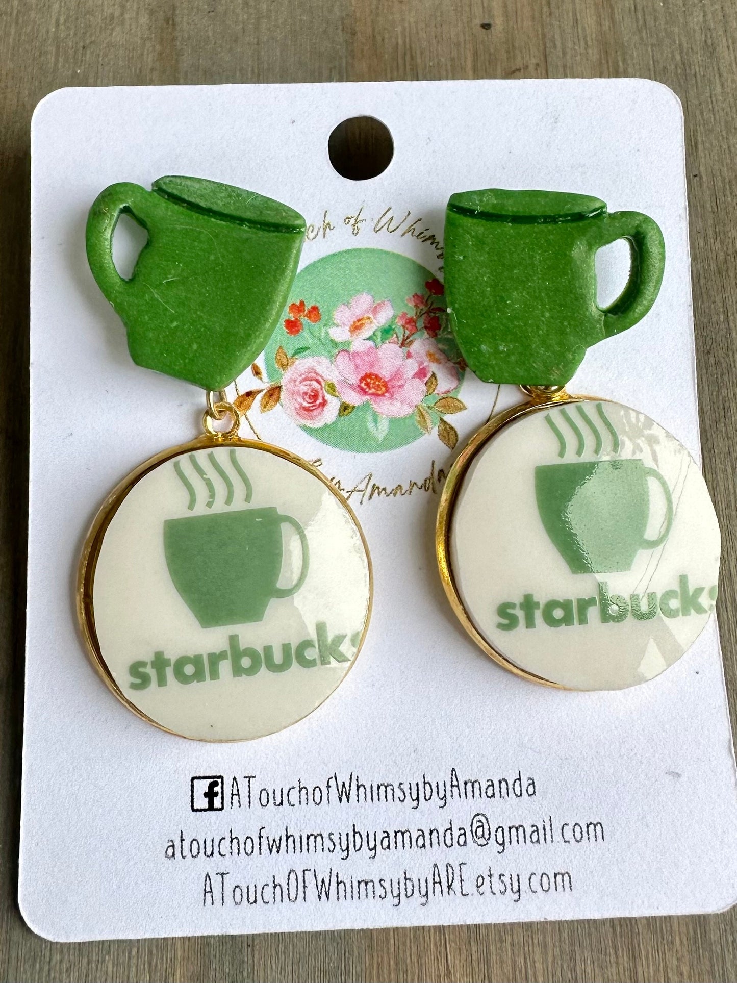 2003 Vintage Starbucks barista expresso mug broken china earrings with polymer clay studs