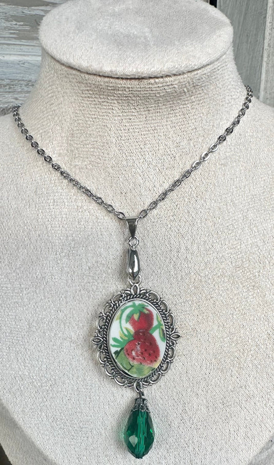 Vintage Tabletops Unlimited Very Strawberry Plate Broken China Necklace