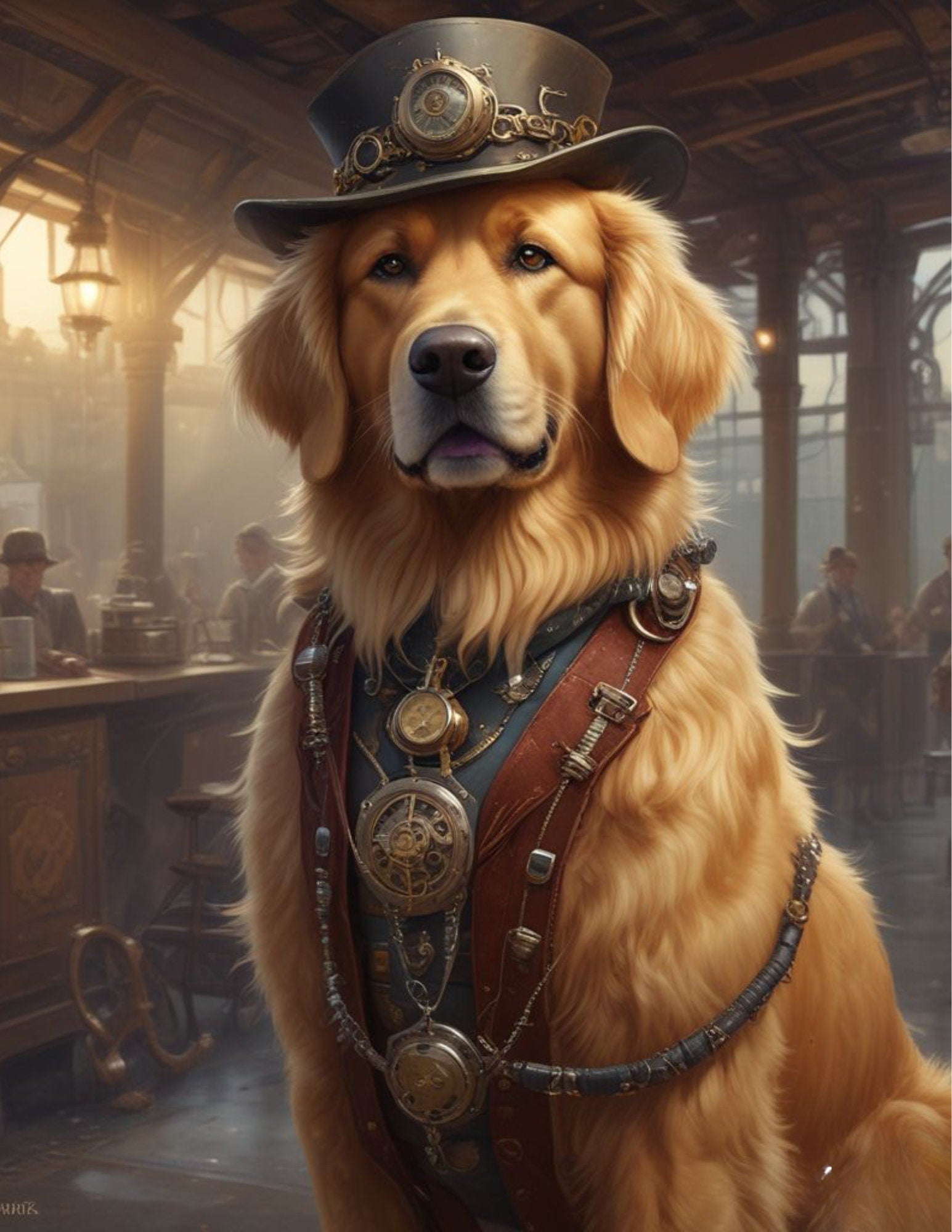 Steam Punk Golden Retriever Decoupage Tissue Paper