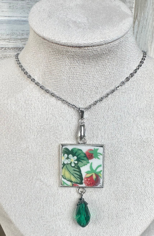 Vintage Tabletops Unlimited Very Strawberry Plate Broken China Necklace