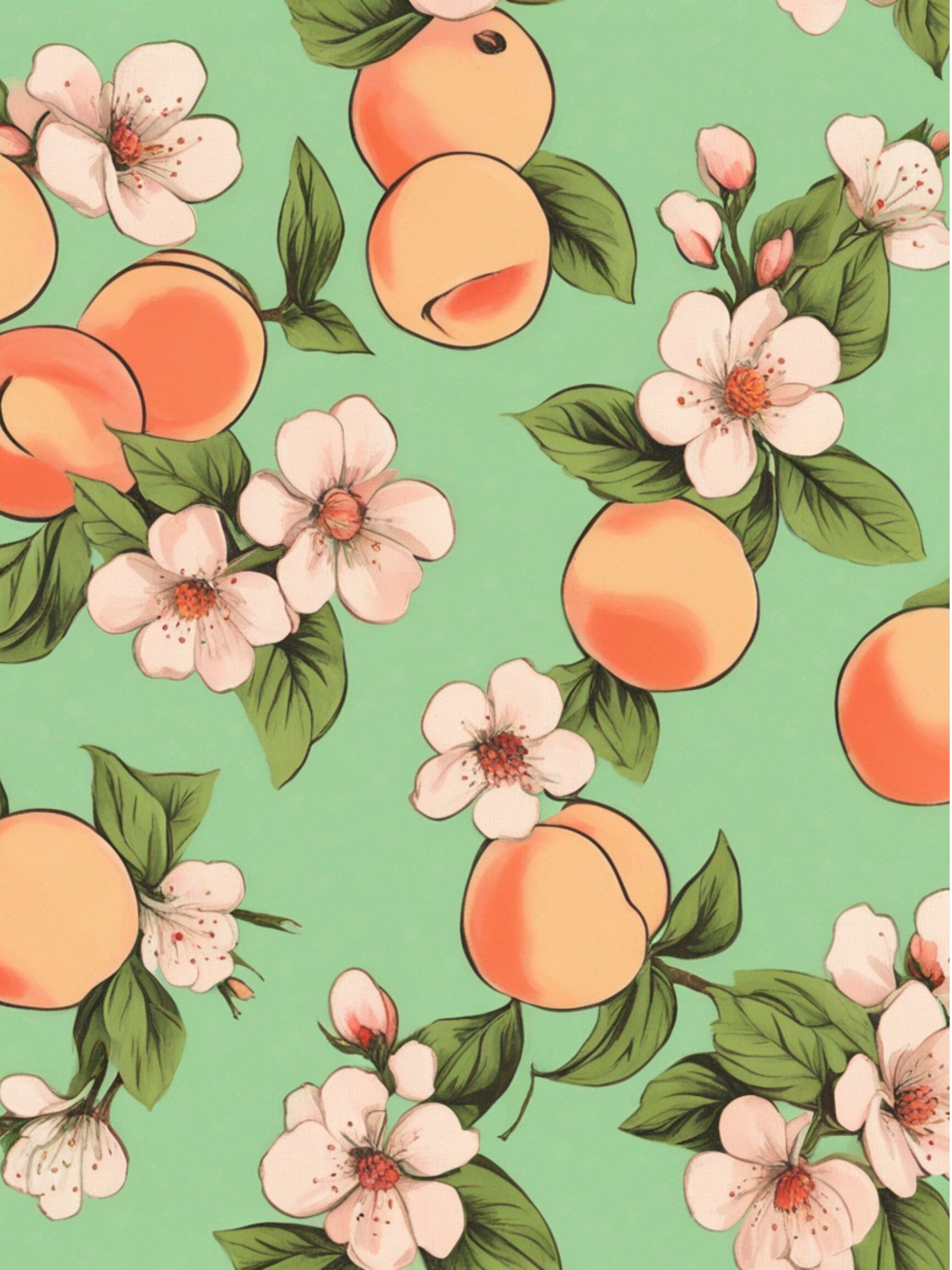 Pastel Pop: Peach and Blossom Delight on Light Green Decoupage Paper