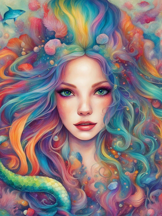 Rainbow Seas: Beautiful Mermaid in Pastel Ocean Decoupage Delights
