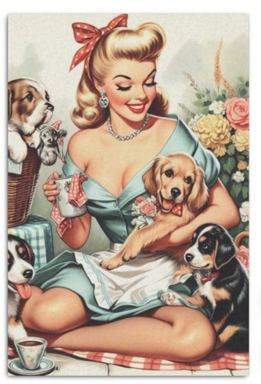 Cute Pin Up and Puppies Tissue Decoupage Paper
