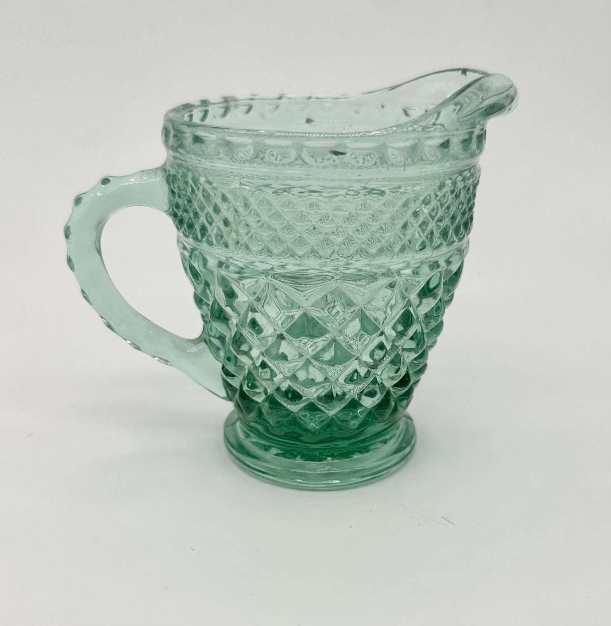 Vintage Anchor Hocking "Wexford Green" Glass Creamer Criss Cross Pattern 4.25"