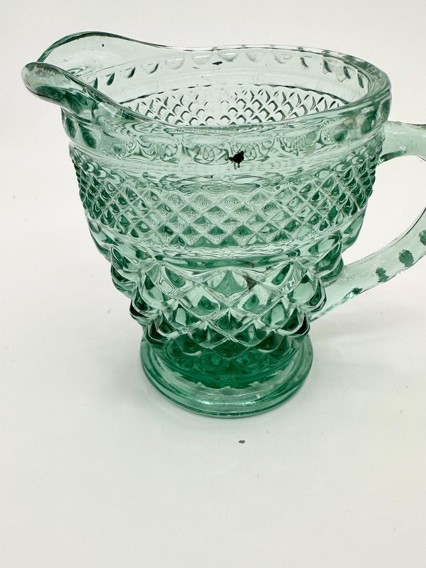 Vintage Anchor Hocking "Wexford Green" Glass Creamer Criss Cross Pattern 4.25"