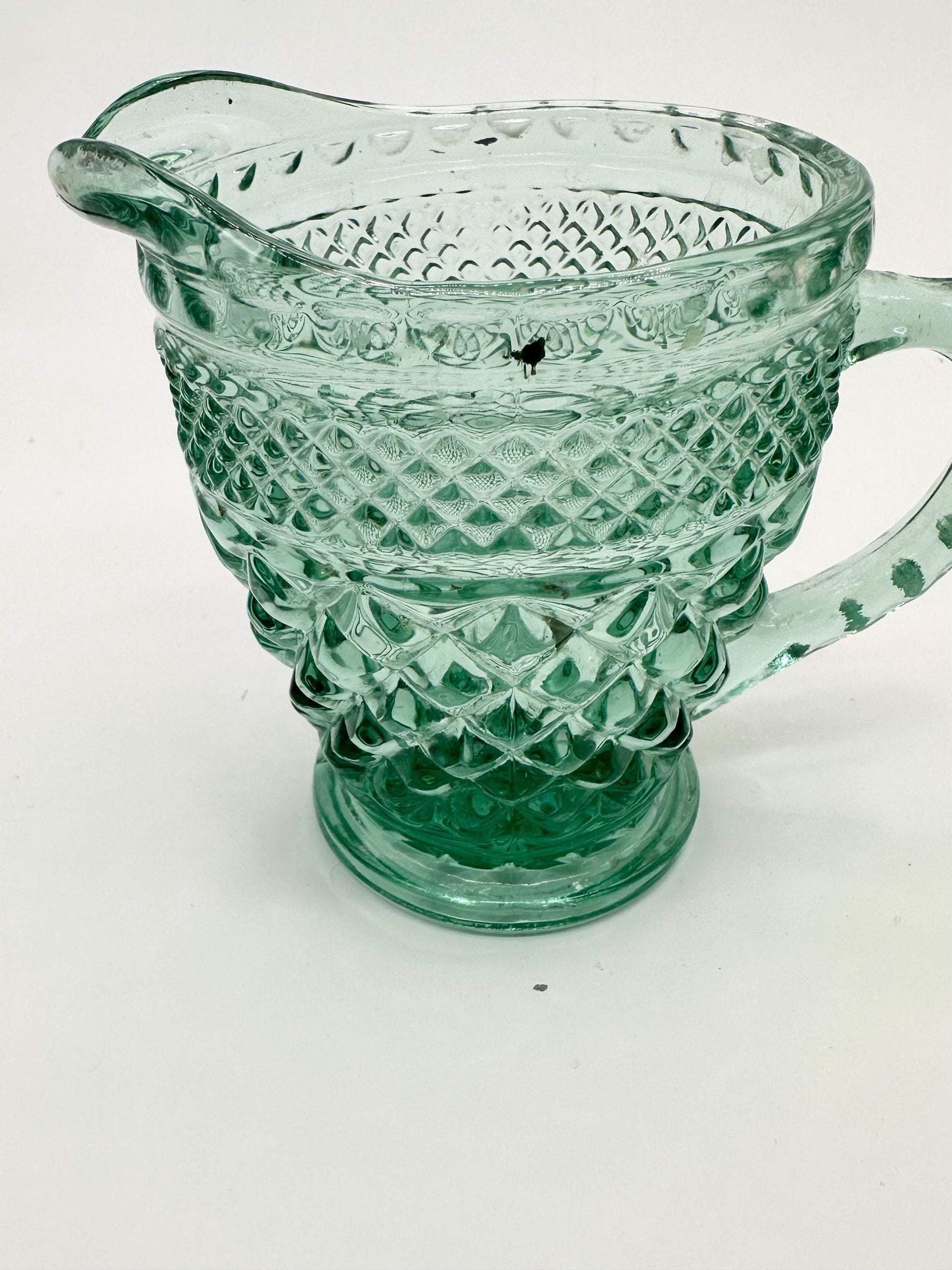 Vintage Anchor Hocking "Wexford Green" Glass Creamer Criss Cross Pattern 4.25"