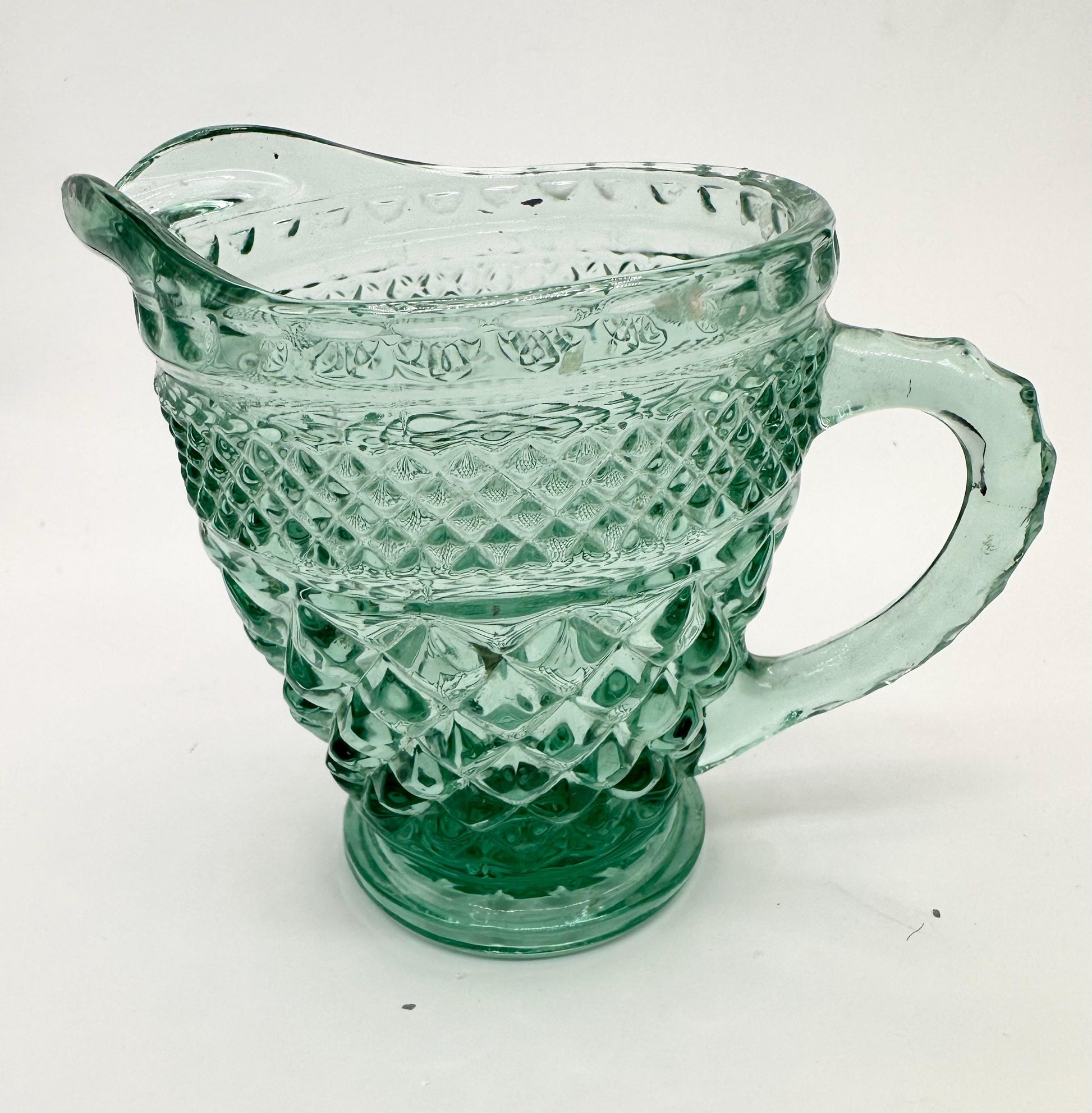 Vintage Anchor Hocking "Wexford Green" Glass Creamer Criss Cross Pattern 4.25"