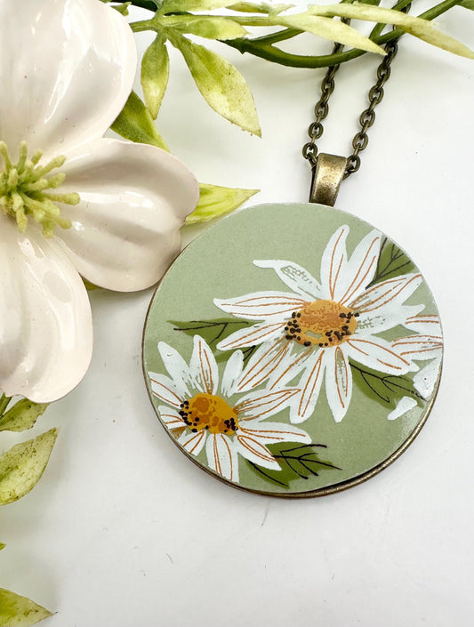 Vintage Taylor Smith & Taylor Lazy Daisy Broken China Bronze Pendant Necklace