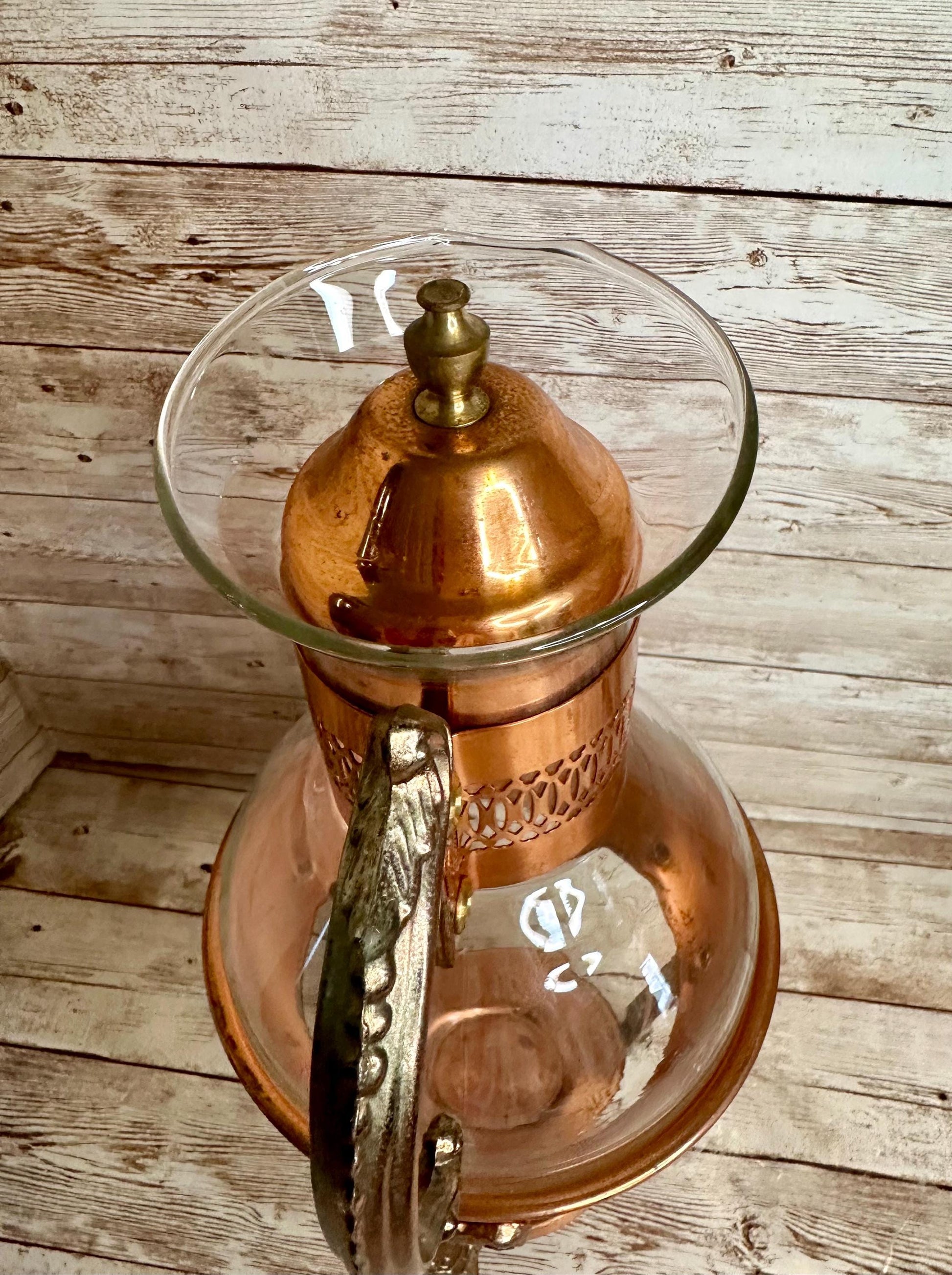 Princess House Copper Coffee Tea Pot Carafe Warming Stand 14" Tall