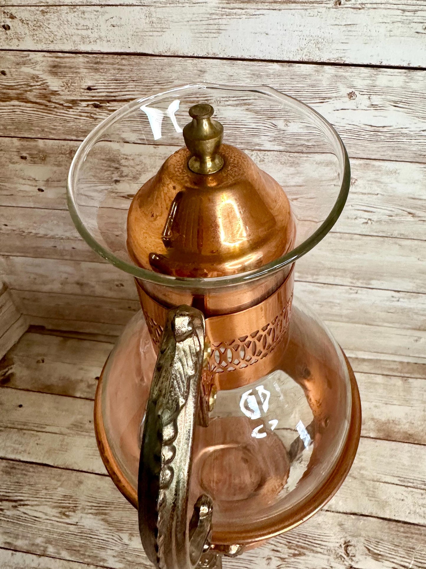 Princess House Copper Coffee Tea Pot Carafe Warming Stand 14" Tall