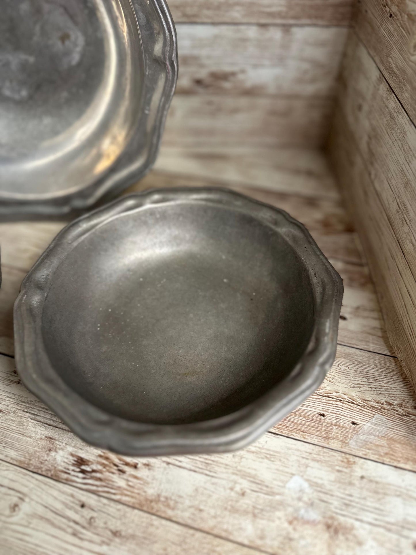 Wilton Pewter Vegetable Serving Bowl 9" Vintage And Two 7” Soup Cereal Bowls