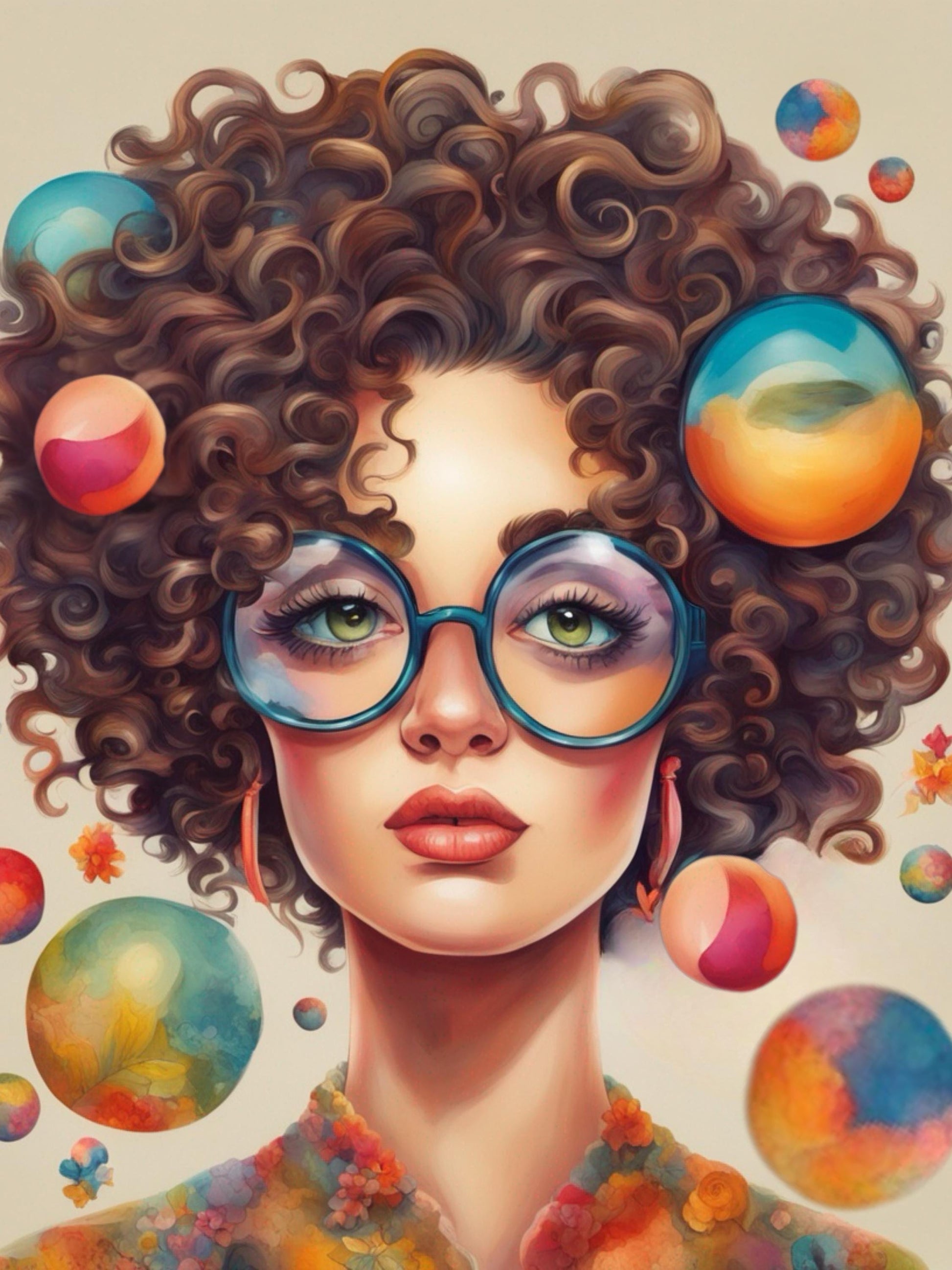 Colorful Woman with Big Glasses and Bubbles Decoupage Paper