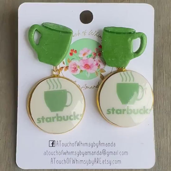 2003 Vintage Starbucks barista expresso mug broken china earrings with polymer clay studs